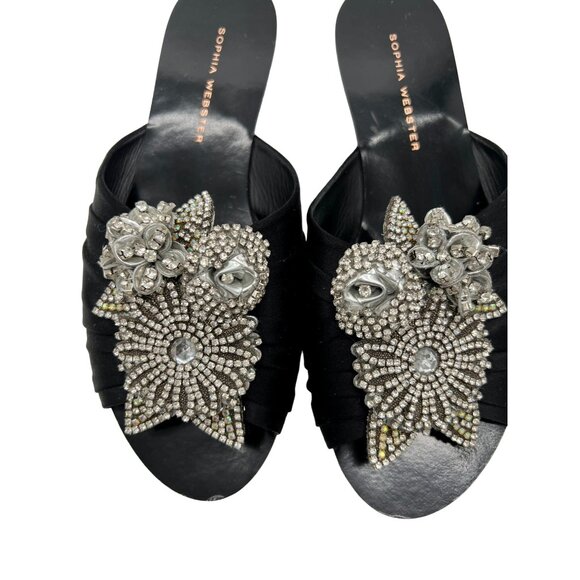 Sophia Webster Black Satin Crystal Embellished Slide mule - Size 7.5 - Picture 3 of 8